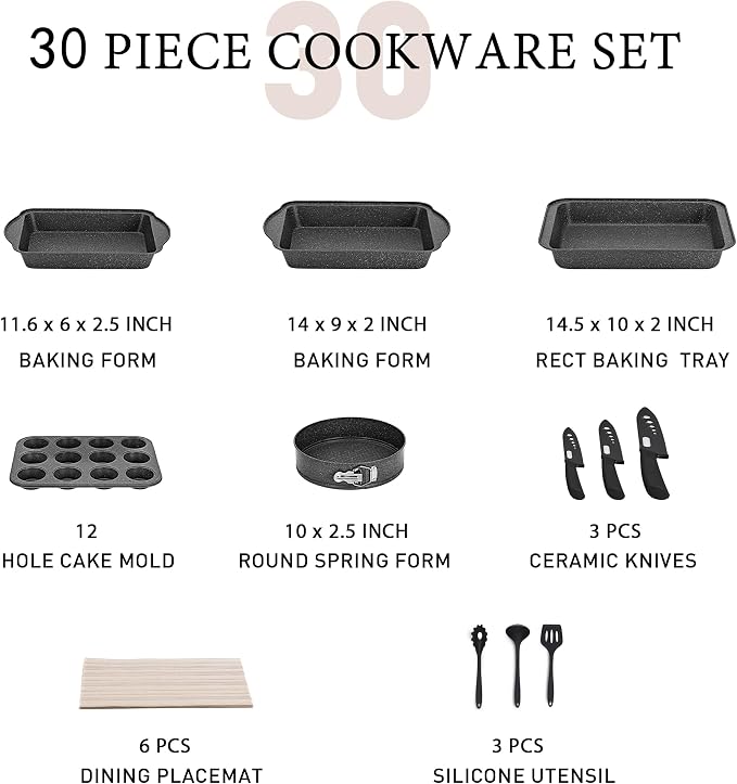 MAISON ARTS 30 Piece Pots and Pans Set Non Stick, Kitchen Cookware & Bakeware - Image 6