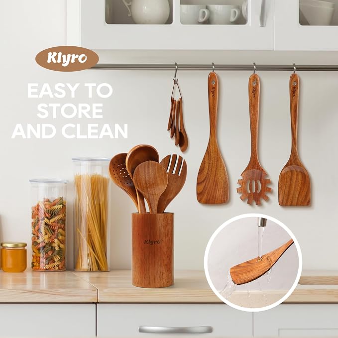KLYRO Wooden Spoons for Cooking, Nonstick Kitchen Utensils Set - Image 5