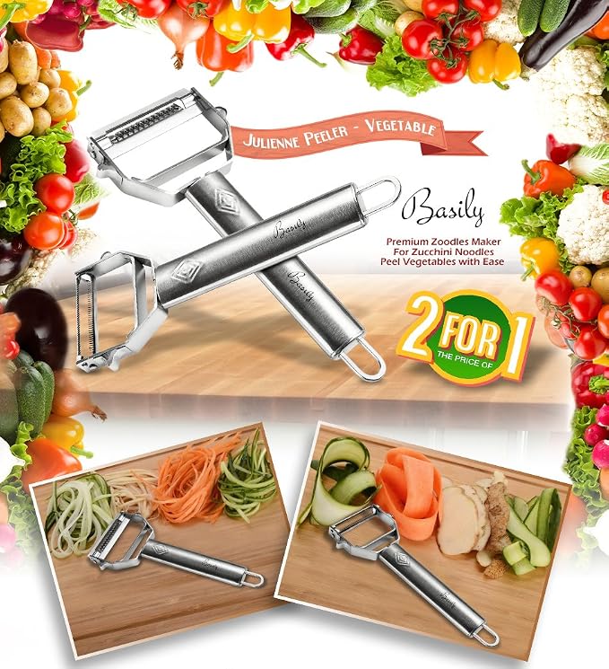 Basily Premium Julienne and Serrated Stainless Steel Peeler - Image 2