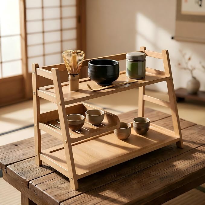 3 Tier Bamboo Matcha Station, coffee station organizer Shelf by Unknown