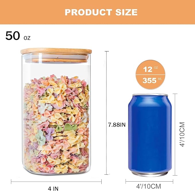 50oz Glass Food Storage Jars Set of 6, Glass Storage Containers Clear Glass - Image 3