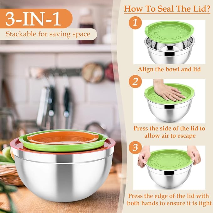 TeamFar Mixing Bowls, Stainless Steel Nesting Salad Bowls - Image 6