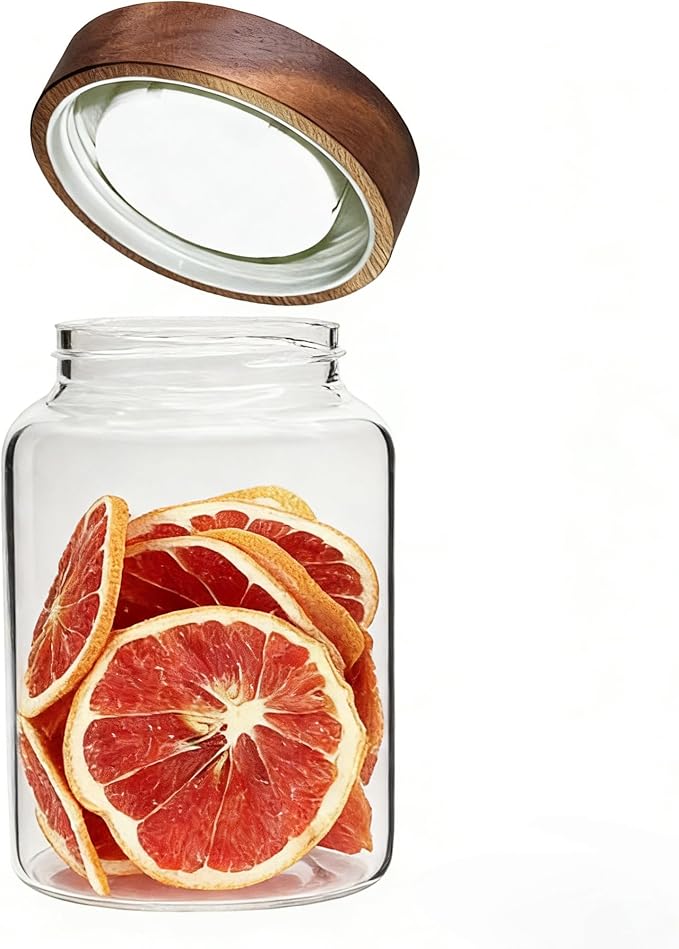 Airtight Glass Jars with Wooden Lid Round Spice Jar Clear Glass Food Storage by Patoper