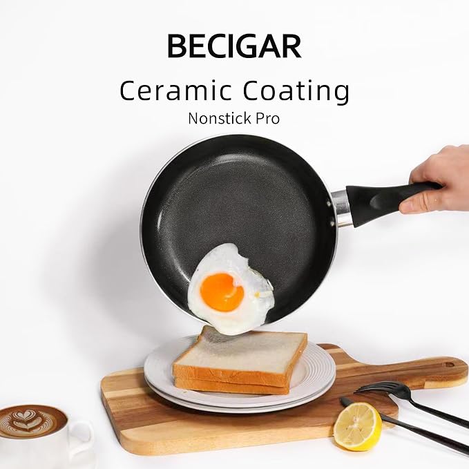 BECIGAR Black Ceramic Pots and Pans Set, Nonstick Pan Pots and Pans Set Non - Image 7
