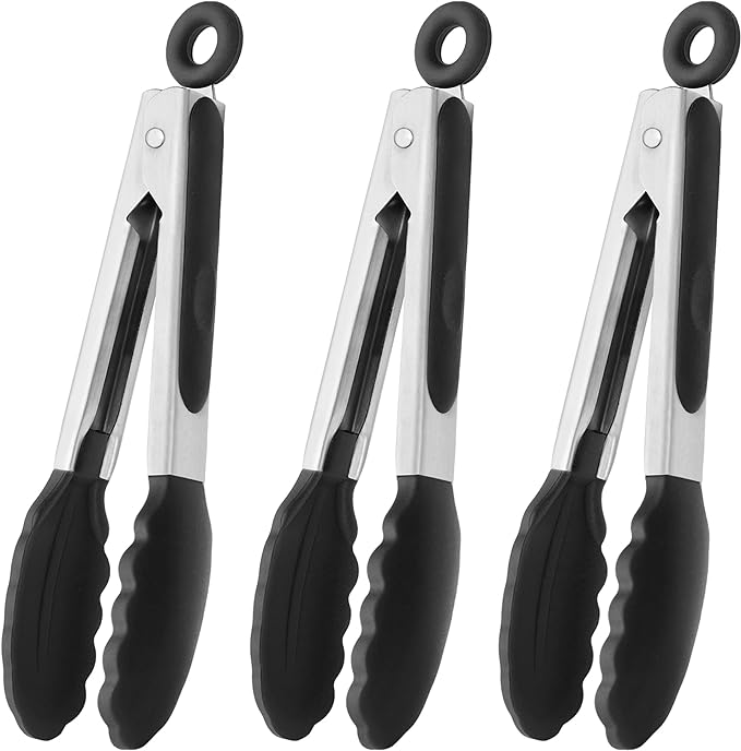 HINMAY Mini Tongs with Silicone Tips 7-Inch Kitchen Tongs by HINMAY