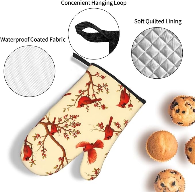 Red Cardinal Oven Mitts and Pot Holders Sets of 3, Non-Slip Christmas Heat - Image 6