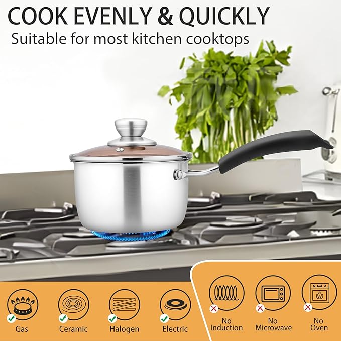 P&P CHEF 1 Quart Saucepan Small Pot, Stainless Steel Saucepan - Image 5