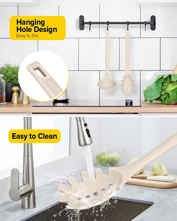 Silicone Pasta Fork and Soup Ladle Set, Heat Resistant Non Stick Kitchen - Image 6