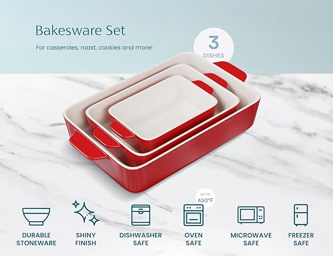 Kook Ceramic Bakeware Set, Rectangular Baking Dishes, - Image 5