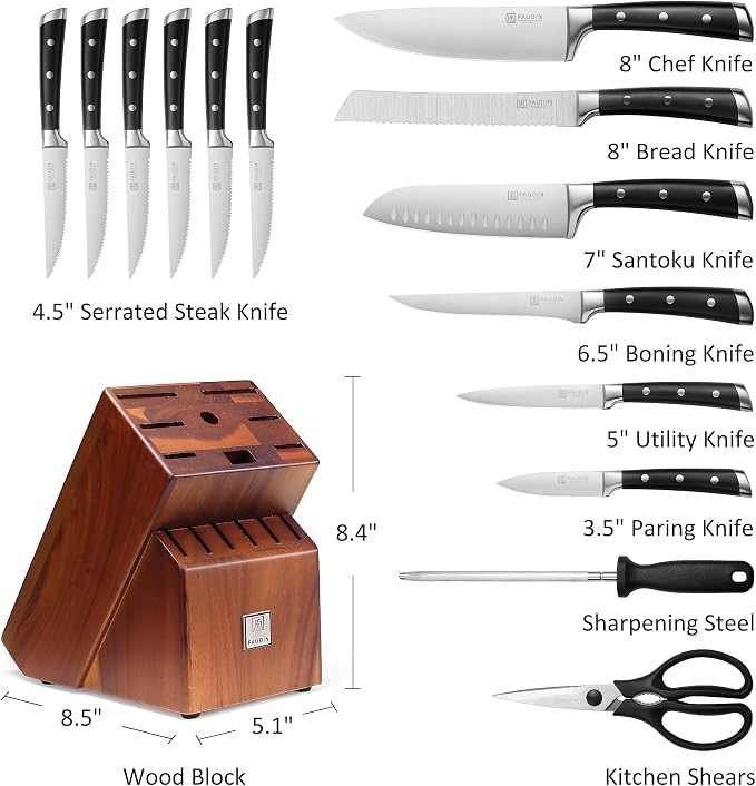 PAUDIN Knife Block Set, 15 Pieces Knife Set - Image 3
