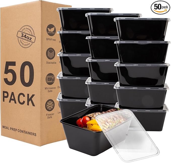 Meal Prep Containers 50Pack - 34oz Food Storage Containers by RANLITTLE