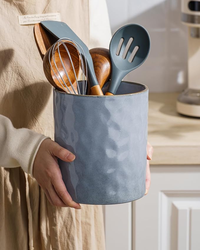 famiware Ocean Utensil Holder, 7.2"+5.8" Ceramic Kitchen Utensil Holder - Image 4