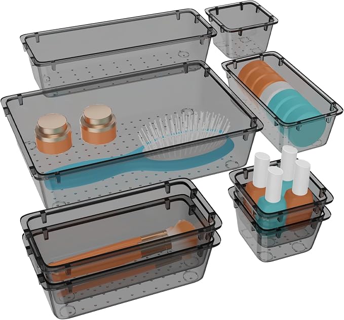 WOWBOX 8 PCS Clear Plastic Drawer Organizer Set, 4 Sizes Desk Drawer by WOWBOX