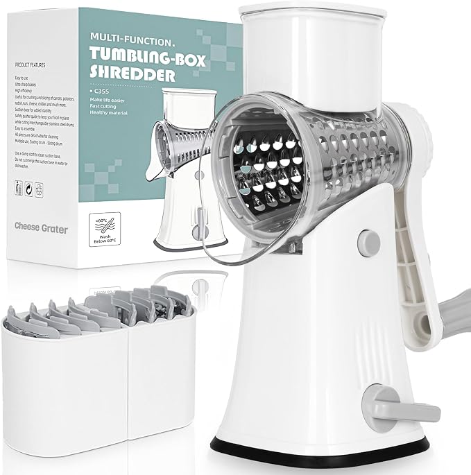 5-in-1 Rotary Cheese Grater Hand Crank, Vegetable Slicer Shredder by Nexsujo