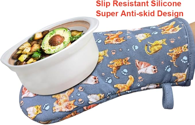 Oven Mitts Gloves 1 Pair Heat Resistant 480 ℉ Non Slip Clear Silicone Printed - Image 5