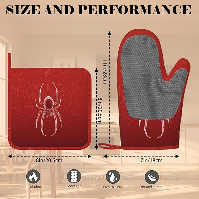 Halloween Spider Web Oven Mitts and Pot Holders Sets Silicone Heat Resistant - Image 3