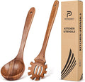 Wooden Spoons for Cooking, Teak Wood Soup Ladle&Slotted Pasta Fork Strainer by PETERSHOMEANDKITCHEN