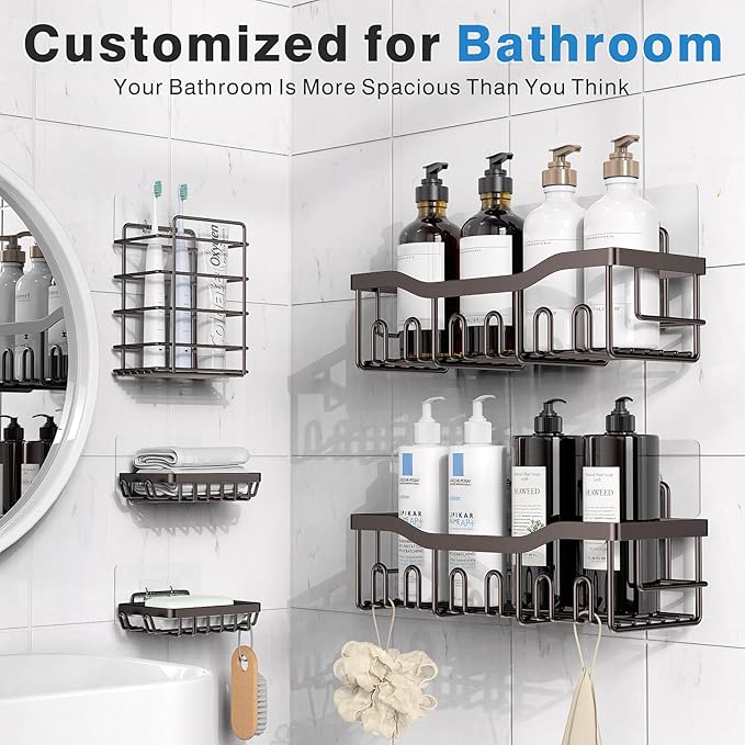EUDELE 5-Pack Rustproof Stainless Steel Shower Caddy Set– No Drill Adhesive - Image 2