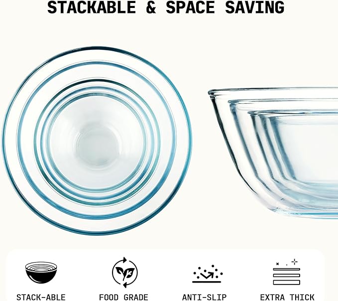 5pc Glass Mixing Bowls Sets, Glass Nesting Kitchen Thick Bowl - Image 5