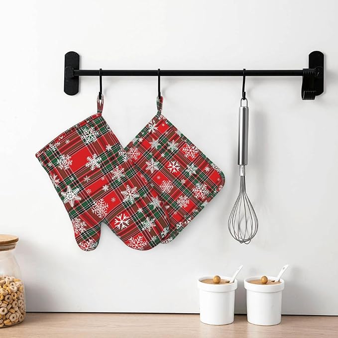 Christmas Plaid Snowflake Oven Mitts and Pot Holders Set - Image 7