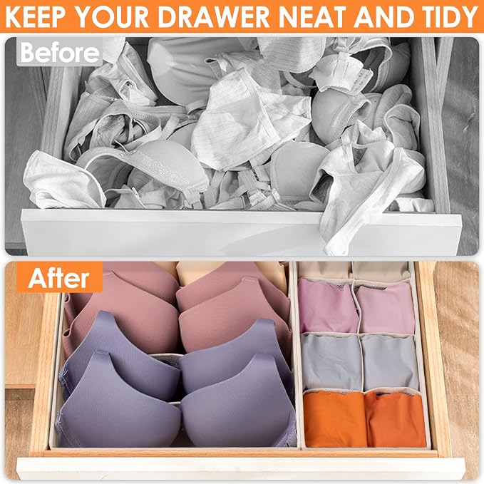 Criusia 6 Pack Sock Underwear Drawer Organizer Dividers, 58 Cell Foldable - Image 2