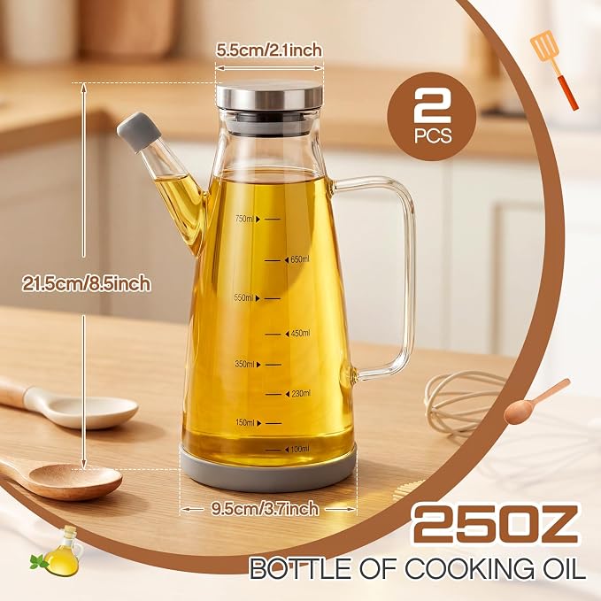 Zhehao 2 Pcs Glass Oil Bottle 25oz/750ml Cooking Oil Dispenser - Image 2