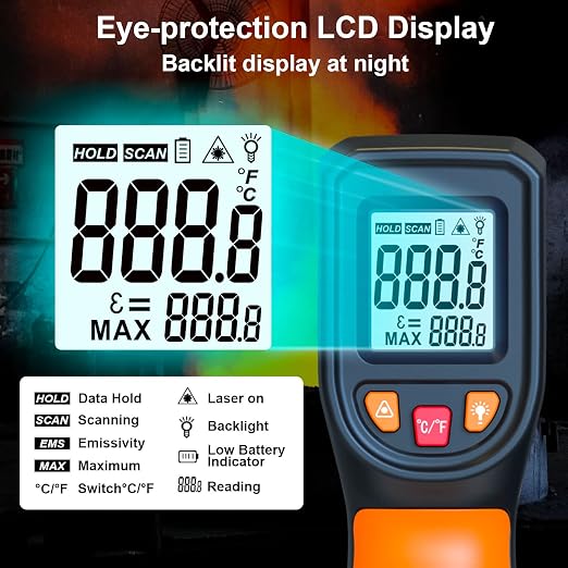 DEASOMIYE Infrared Thermometer Gun, -58°F~1112°F Laser Thermometer Temperature - Image 4