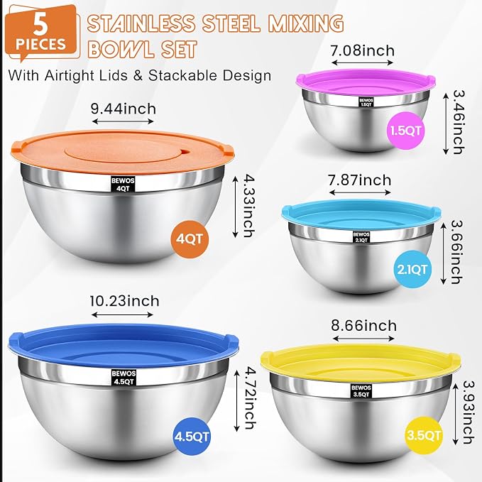 BEWOS Mixing Bowls with Lids Set - Image 2