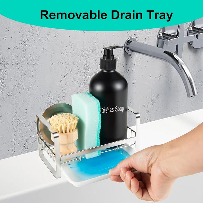 TEZZ Sponge Holder for Kitchen Sink, Stainless Steel Kitchen Storage Sink Caddy - Image 3
