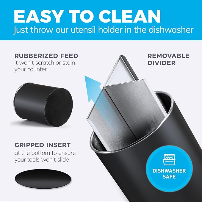 Cooler Kitchen Black Rotating Extra Large Stainless Steel Utensil Holder Caddy - Image 3