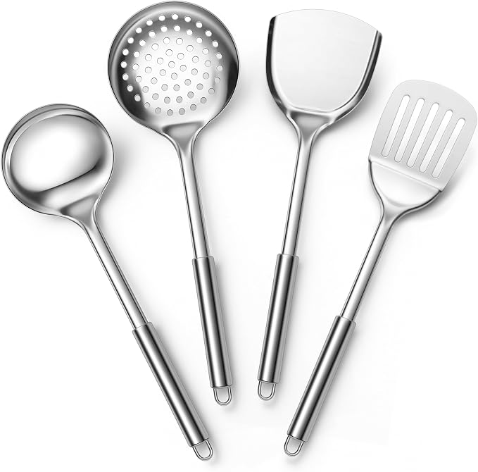 E-far Stainless Steel Cooking Utensils, 4-Piece Heat Resistant Kitchen Utensils by E-far