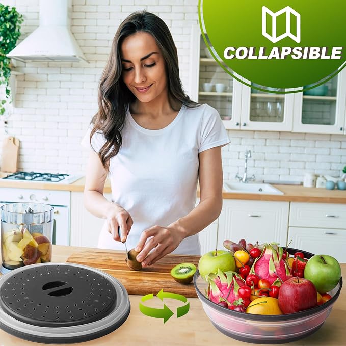 12" Microwave food Cover & Mat, Large Vented Collapsible Splatter Guard dish - Image 4