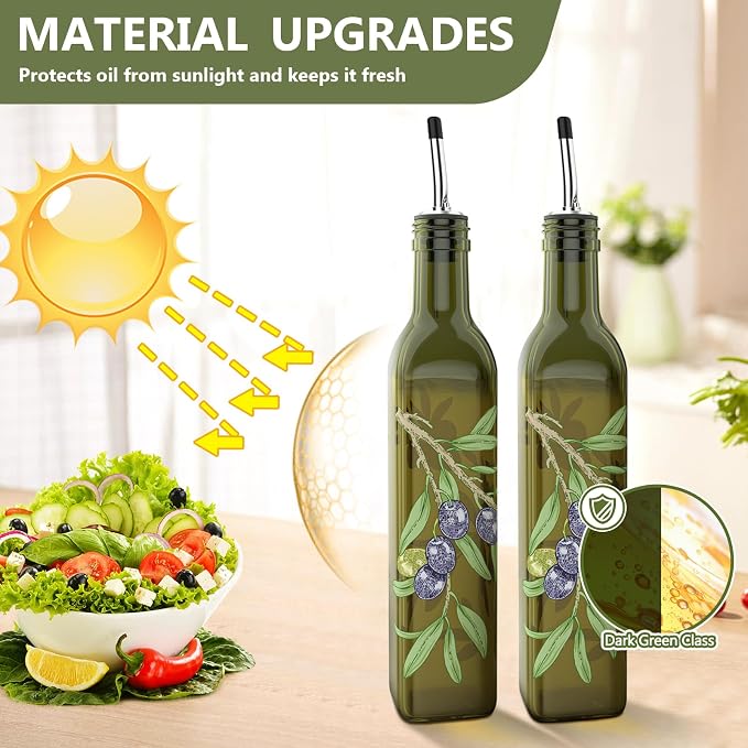 COOLMI Oil and Vinegar Dispenser Set - 17oz/500ML Premium Glass Olive Oil - Image 2