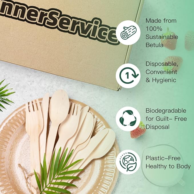 400PCS Eco-Friendly Disposable Wooden Utensil Set – Compostable Biodegradable - Image 2