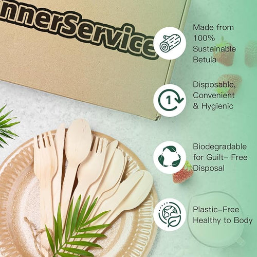 400PCS Eco-Friendly Disposable Wooden Utensil Set – Compostable Biodegradable - Image 2
