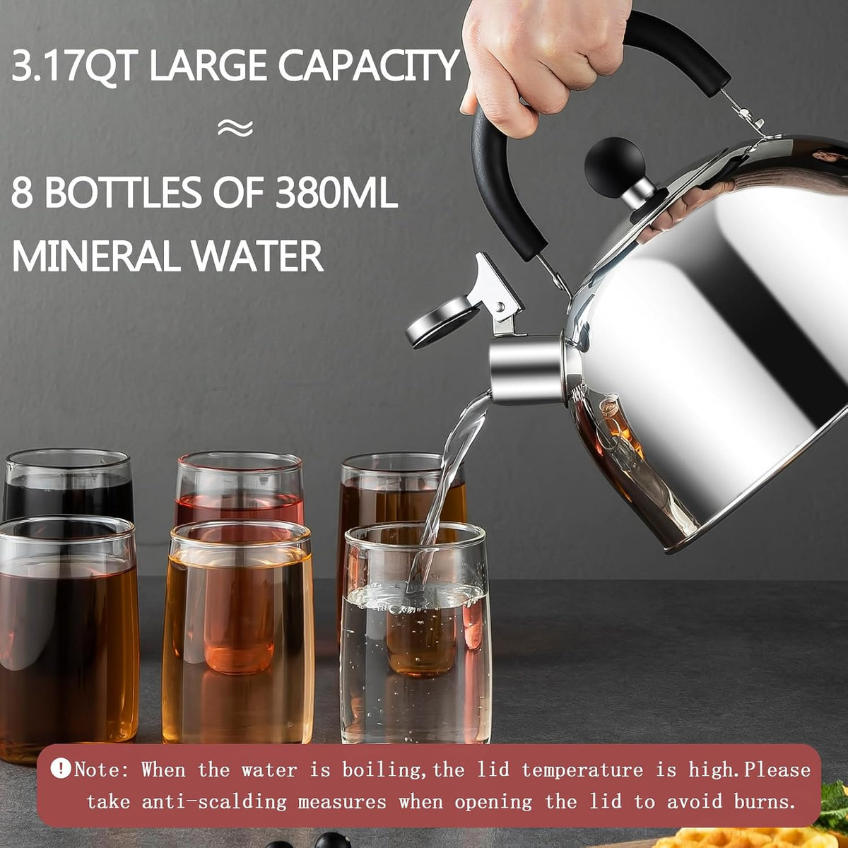 304 Stainless Steel Whistling Tea Kettle 3.17 Quart/3L Tea Pot