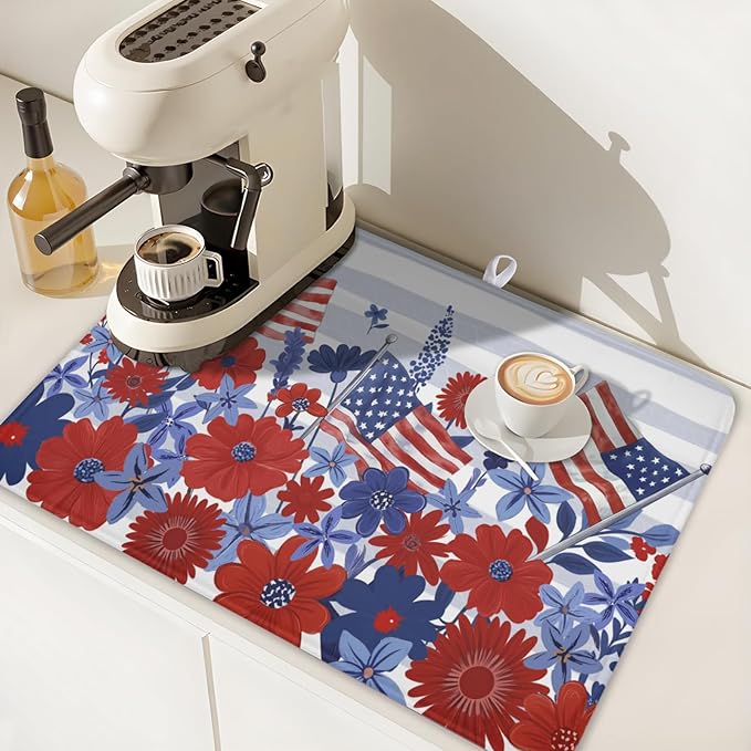 Patriotic Floral Dish Drying Mat - Image 7