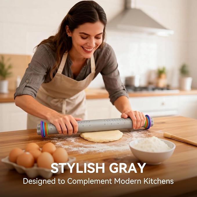 Adjustable Rolling Pin with Thickness Rings, 12.8" Silicone Non Stick Dough - Image 5