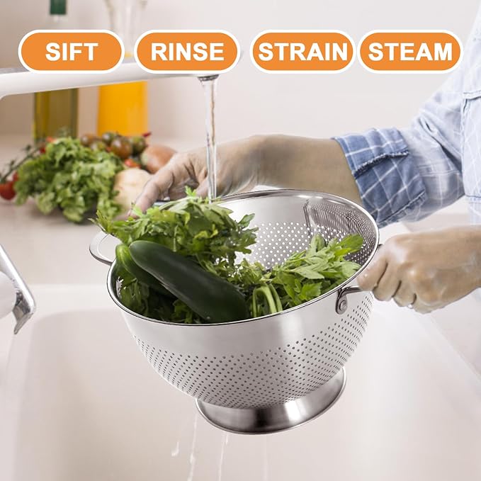 Stainless Steel Colander for Kitchen | 5 Quart Durable Rice and Pasta Strainer - Image 8