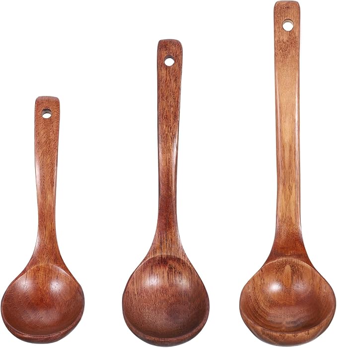Wooden Ladle for Soup, Non-Stick Wooden Spoon Set, 3 Size Wood Ladle Spoon by Unknown