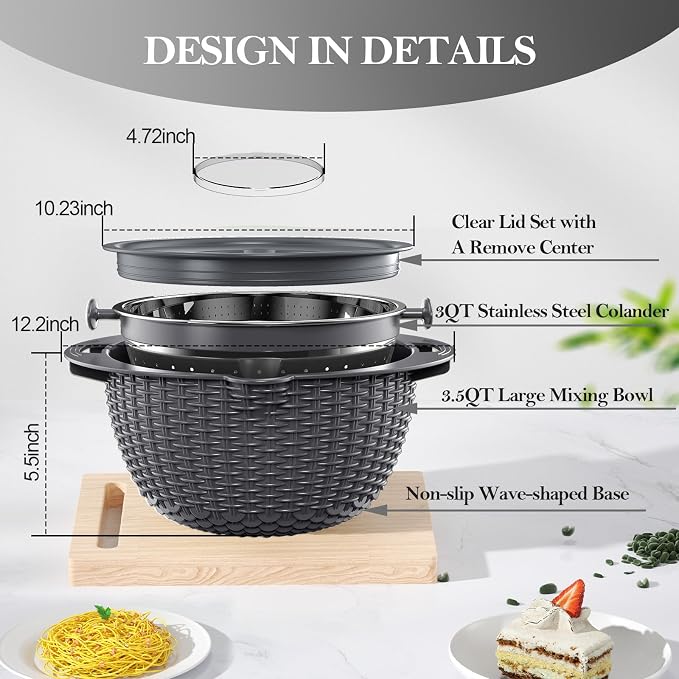 4-in-1 Colander with Bowl Set – Food Strainers and Colanders - Image 2