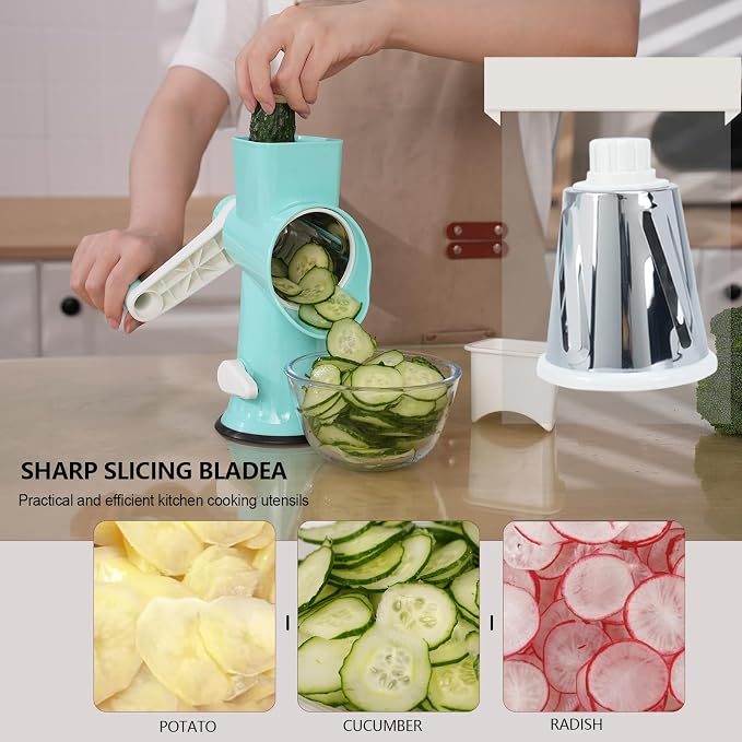 Rotary Cheese Grater with Handle-Versatile Cheese Grater Non-Slip Suction Base - Image 4