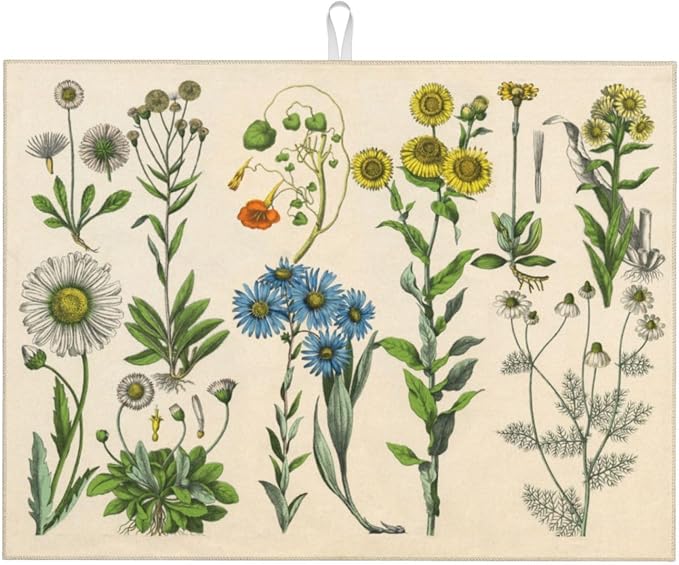 Plants Herbs Floral Dish Drying Mat XL Microfiber Kitchen Drying Mat Large Dish by Eugzak