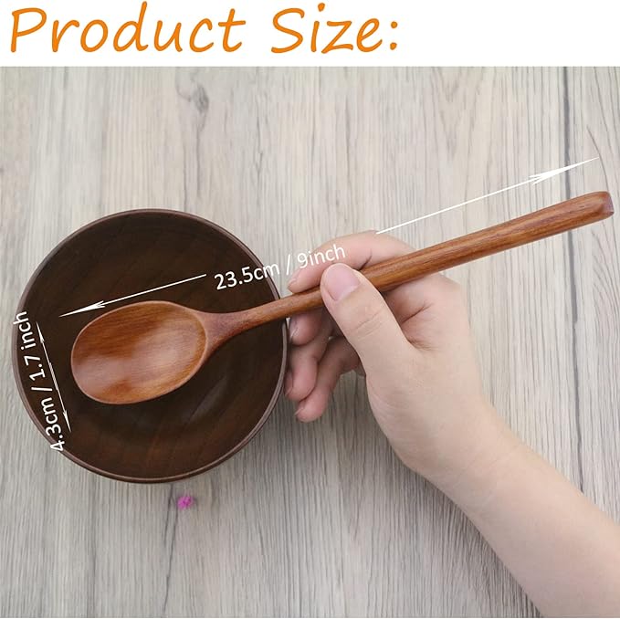 ADLORYEA Wooden Spoons, 6 Pieces 9 Inch Wood Soup Spoons - Image 5