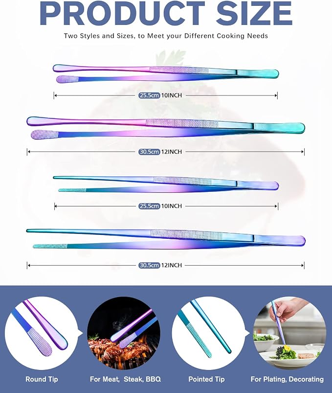 4 Pcs Fine Long Tweezer Tongs Professional Rainbow, Sea food and BBQ - Image 3