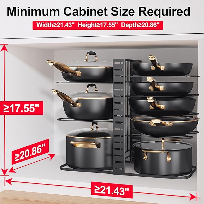 MUDEELA Pots and Pans Organizer Rack under Cabinet 14.55in Height, 8-Tiers - Image 3
