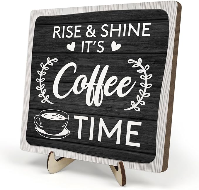 Coffee Bar Sign Plaque Decor, Coffee Bar Accessories, Rustic Wooden Tabletop by DMADNF