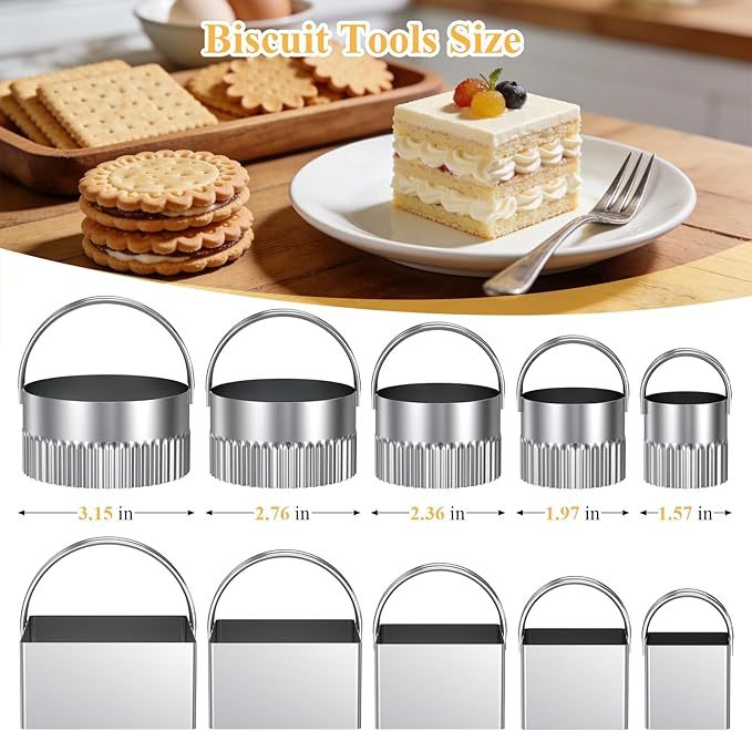 Biscuit Cutter Set of 10 pcs, Square and Fluted Cookie Cutter Set - Image 2