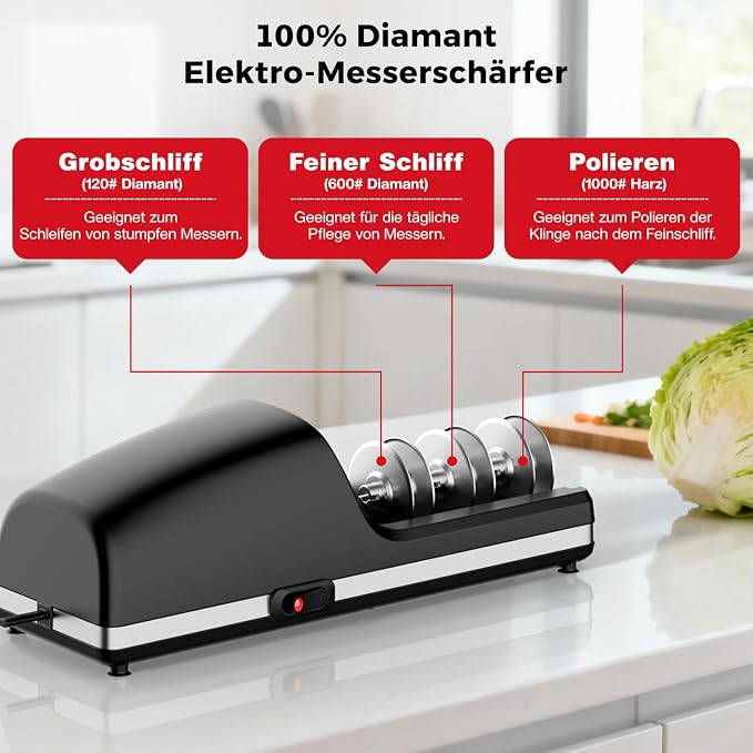 Professional Electric Knife Sharpener, 3-Stage Diamond Abrasive Sharpening - Image 5