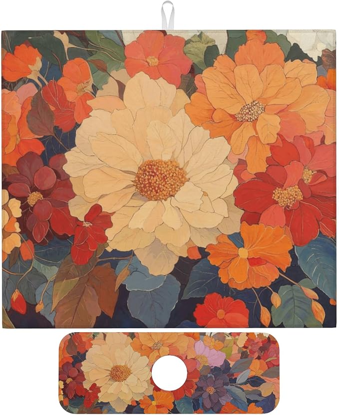 Colorful Floral Dish Drying Mat by Unknown